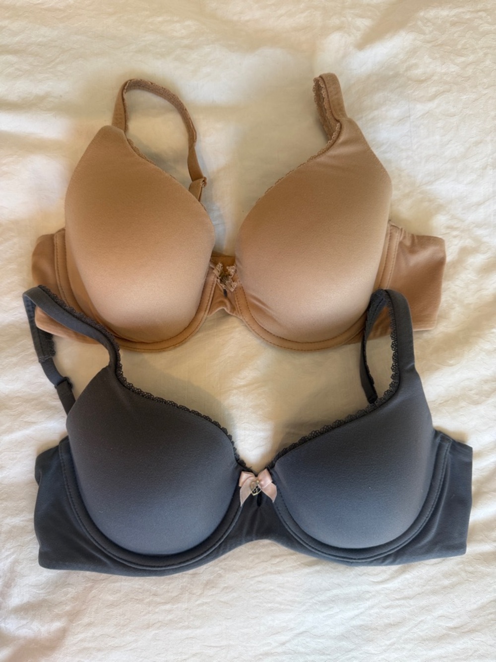 Victoria's Secret Lightly Lined Perfect Coverage Nude and Charcoal Bra Set 34C